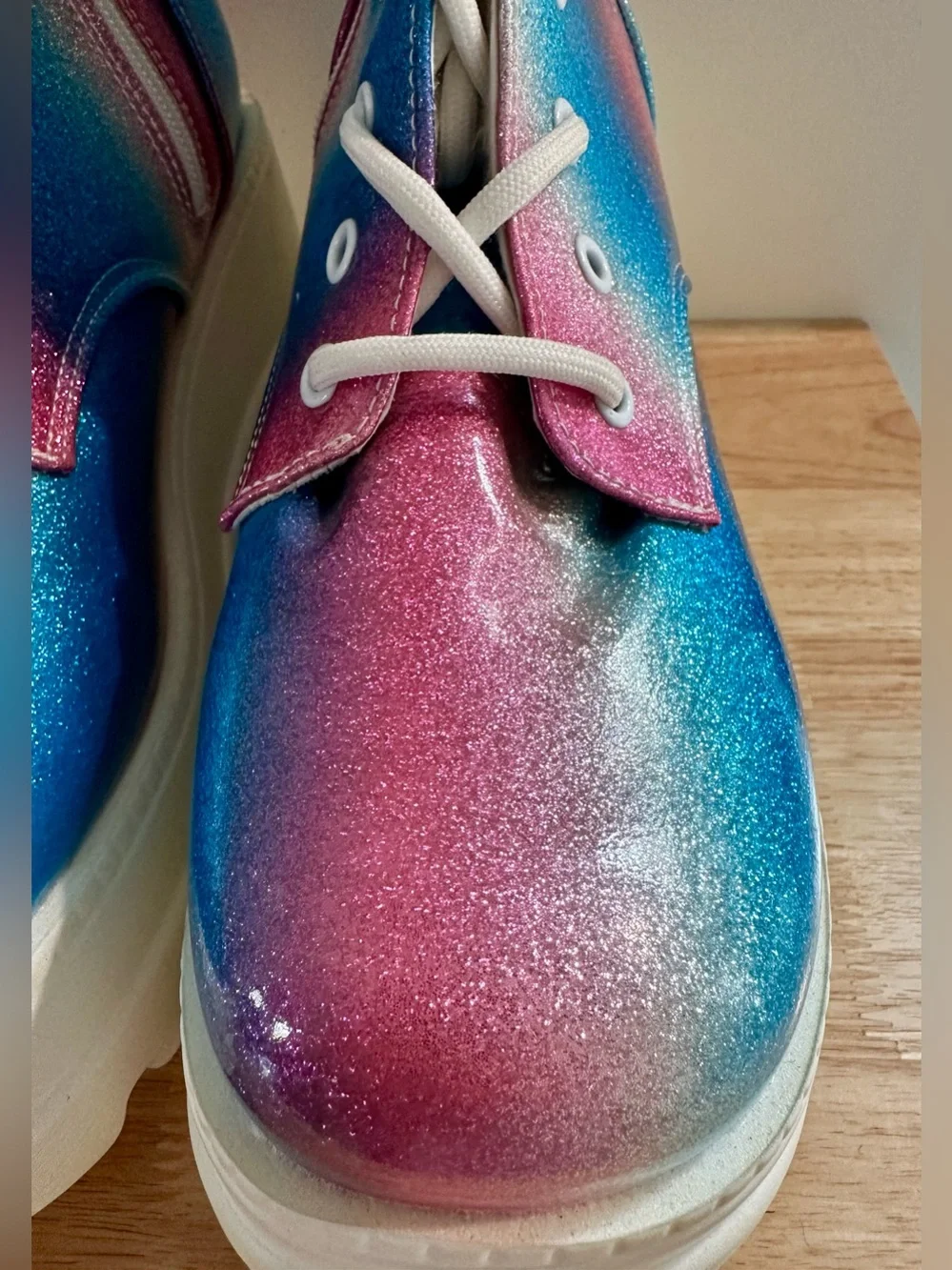 Glitter Gradient Platform Ankle Boots — Blue & Pink
